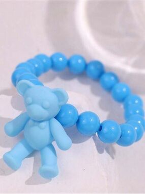 Blue Teddy Bear Beaded Stretch Bracelet